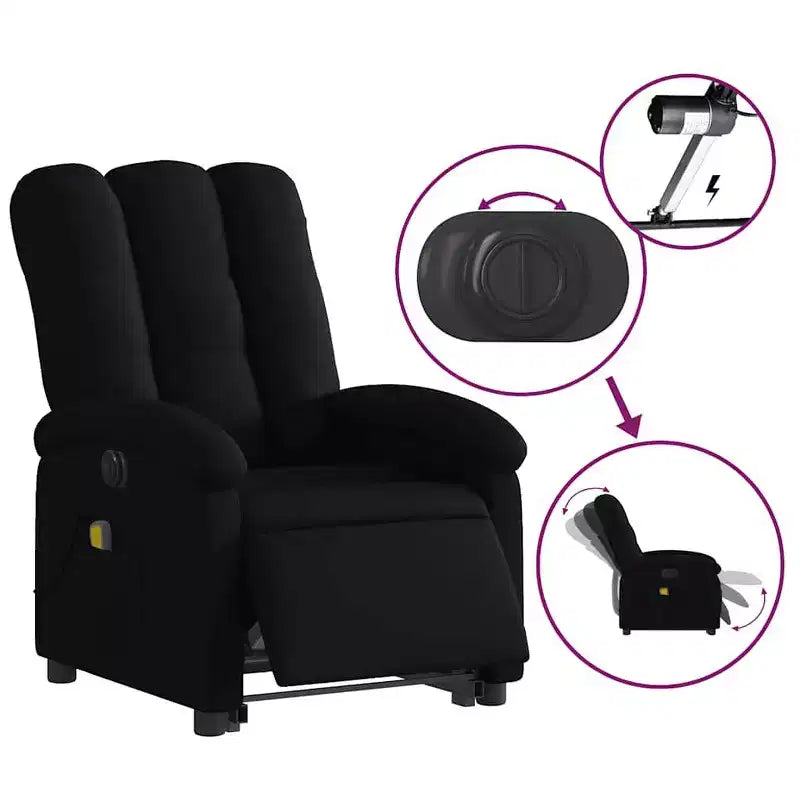 vidaXL Fauteuil inclinable de massage électrique - Fauteuil releveur en tissu noir avec vibration, repose-pieds/dossier réglables