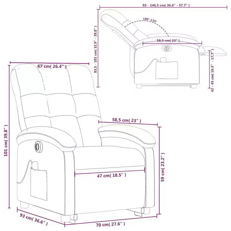 vidaXL Fauteuil inclinable de massage électrique avec fonction élévatrice, massage vibrant, dossier et repose-pieds à réglage automatique, tissu vert foncé, poche latérale