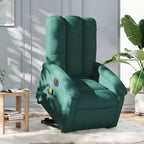 vidaXL Fauteuil inclinable de massage électrique avec fonction élévatrice, massage vibrant, dossier et repose-pieds à réglage automatique, tissu vert foncé, poche latérale