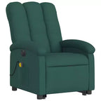 vidaXL Fauteuil inclinable de massage électrique avec fonction élévatrice, massage vibrant, dossier et repose-pieds à réglage automatique, tissu vert foncé, poche latérale