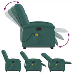 vidaXL Fauteuil inclinable de massage électrique avec fonction élévatrice, massage vibrant, dossier et repose-pieds à réglage automatique, tissu vert foncé, poche latérale