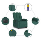 vidaXL Fauteuil inclinable de massage électrique avec fonction élévatrice, massage vibrant, dossier et repose-pieds à réglage automatique, tissu vert foncé, poche latérale