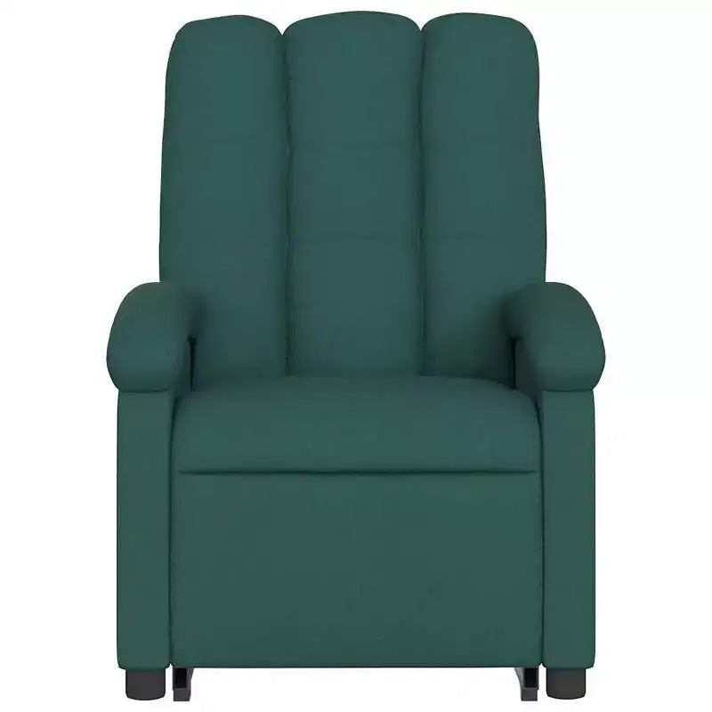 vidaXL Fauteuil inclinable de massage électrique avec fonction élévatrice, massage vibrant, dossier et repose-pieds à réglage automatique, tissu vert foncé, poche latérale
