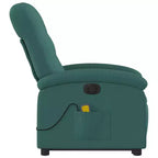 vidaXL Fauteuil inclinable de massage électrique avec fonction élévatrice, massage vibrant, dossier et repose-pieds à réglage automatique, tissu vert foncé, poche latérale