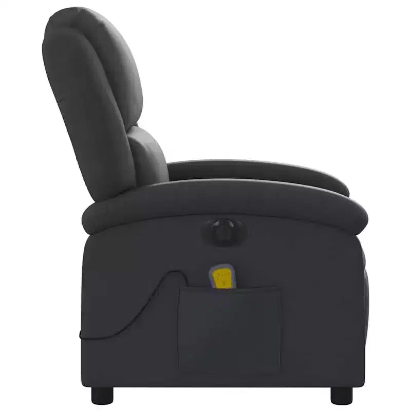 vidaXL Fauteuil inclinable de massage électrique - Fauteuil à oreilles en cuir véritable noir avec fonction vibrante pour le salon
