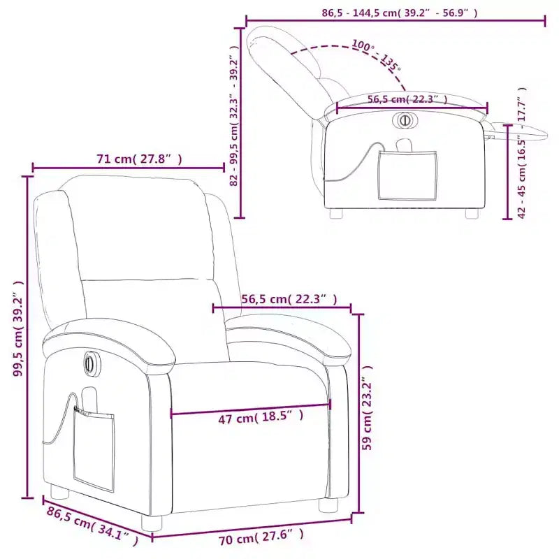vidaXL Fauteuil inclinable de massage électrique - Fauteuil à oreilles en cuir véritable noir avec fonction vibrante pour le salon