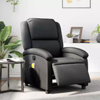vidaXL Fauteuil inclinable de massage électrique - Fauteuil à oreilles en cuir véritable noir avec fonction vibrante pour le salon