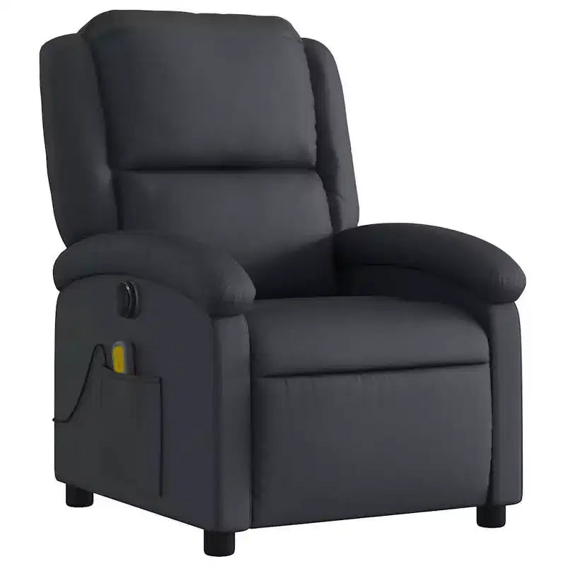 vidaXL Fauteuil inclinable de massage électrique - Fauteuil à oreilles en cuir véritable noir avec fonction vibrante pour le salon