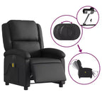 vidaXL Fauteuil inclinable de massage électrique - Fauteuil à oreilles en cuir véritable noir avec fonction vibrante pour le salon