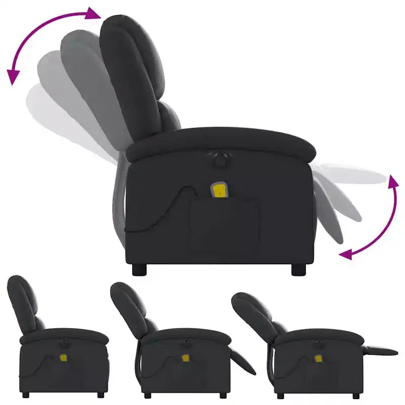 vidaXL Fauteuil inclinable de massage électrique - Fauteuil à oreilles en cuir véritable noir avec fonction vibrante pour le salon
