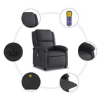 vidaXL Fauteuil inclinable de massage électrique - Fauteuil à oreilles en cuir véritable noir avec fonction vibrante pour le salon