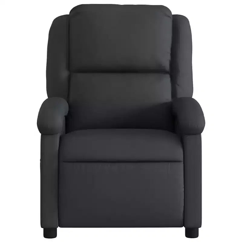vidaXL Fauteuil inclinable de massage électrique - Fauteuil à oreilles en cuir véritable noir avec fonction vibrante pour le salon