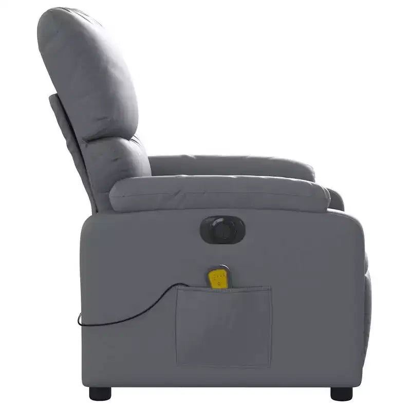 vidaXL Fauteuil inclinable de massage électrique Gris Similicuir, Bois, Métal, Mousse