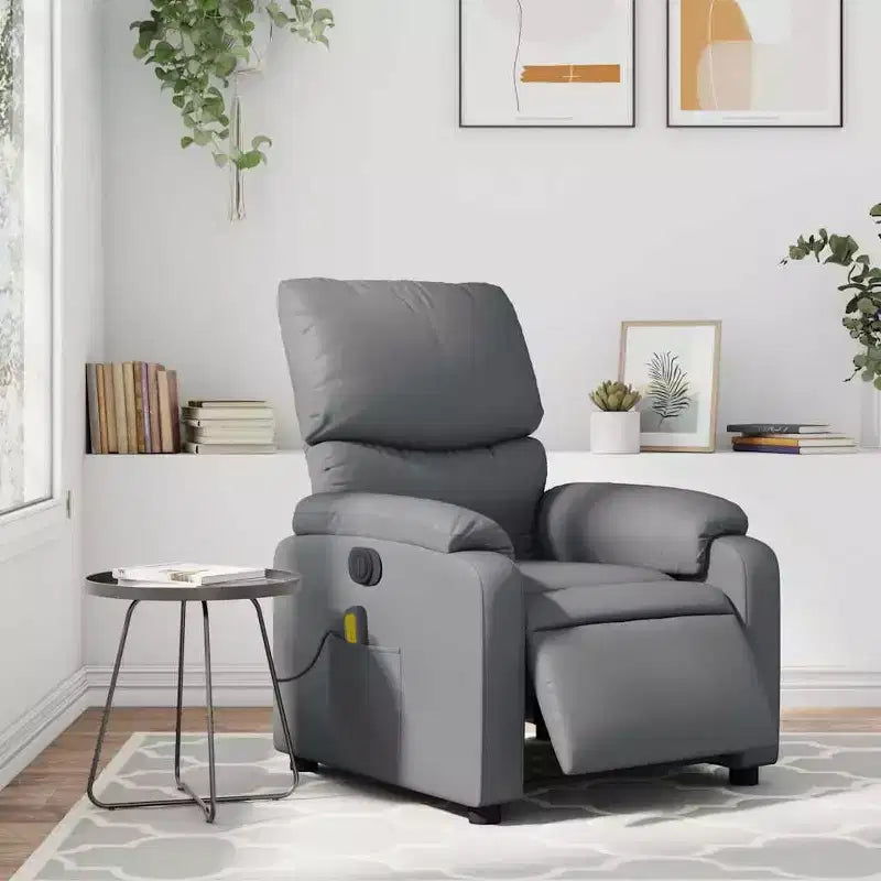 vidaXL Fauteuil inclinable de massage électrique Gris Similicuir, Bois, Métal, Mousse