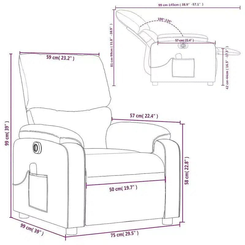 vidaXL Fauteuil inclinable de massage électrique Gris Similicuir, Bois, Métal, Mousse