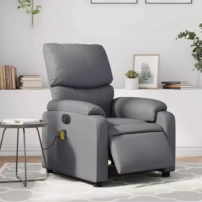 vidaXL Fauteuil inclinable de massage électrique Gris Similicuir, Bois, Métal, Mousse