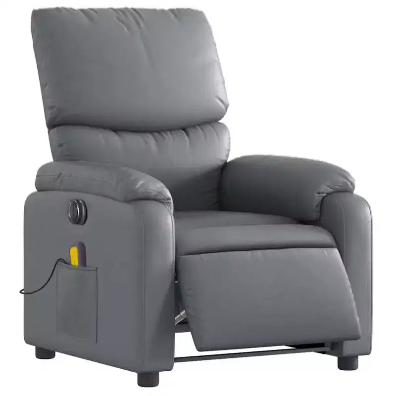 vidaXL Fauteuil inclinable de massage électrique Gris Similicuir, Bois, Métal, Mousse