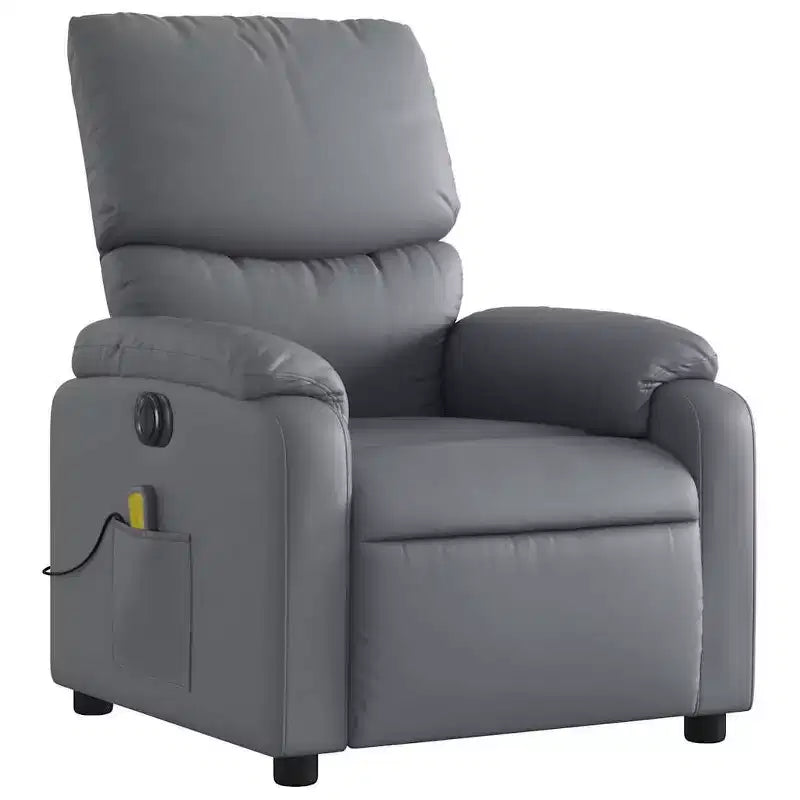 vidaXL Fauteuil inclinable de massage électrique Gris Similicuir, Bois, Métal, Mousse