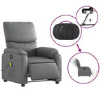 vidaXL Fauteuil inclinable de massage électrique Gris Similicuir, Bois, Métal, Mousse