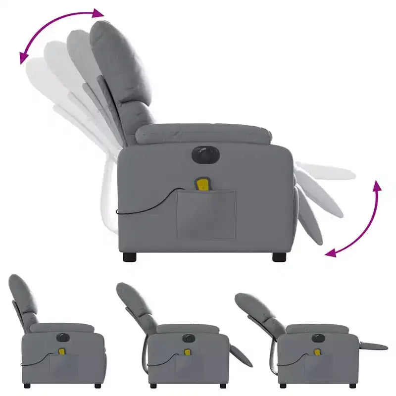 vidaXL Fauteuil inclinable de massage électrique Gris Similicuir, Bois, Métal, Mousse