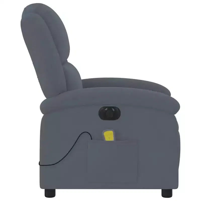 vidaXL Fauteuil inclinable de massage électrique - Velours gris foncé, Repose-pieds/dossier réglables automatiquement, Massage vibrant à 6 points, Poche latérale