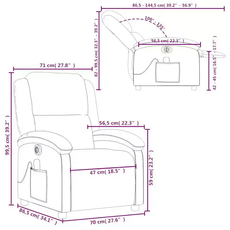 vidaXL Fauteuil inclinable de massage électrique - Velours gris foncé, Repose-pieds/dossier réglables automatiquement, Massage vibrant à 6 points, Poche latérale