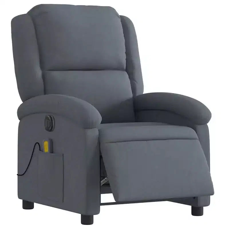 vidaXL Fauteuil inclinable de massage électrique - Velours gris foncé, Repose-pieds/dossier réglables automatiquement, Massage vibrant à 6 points, Poche latérale