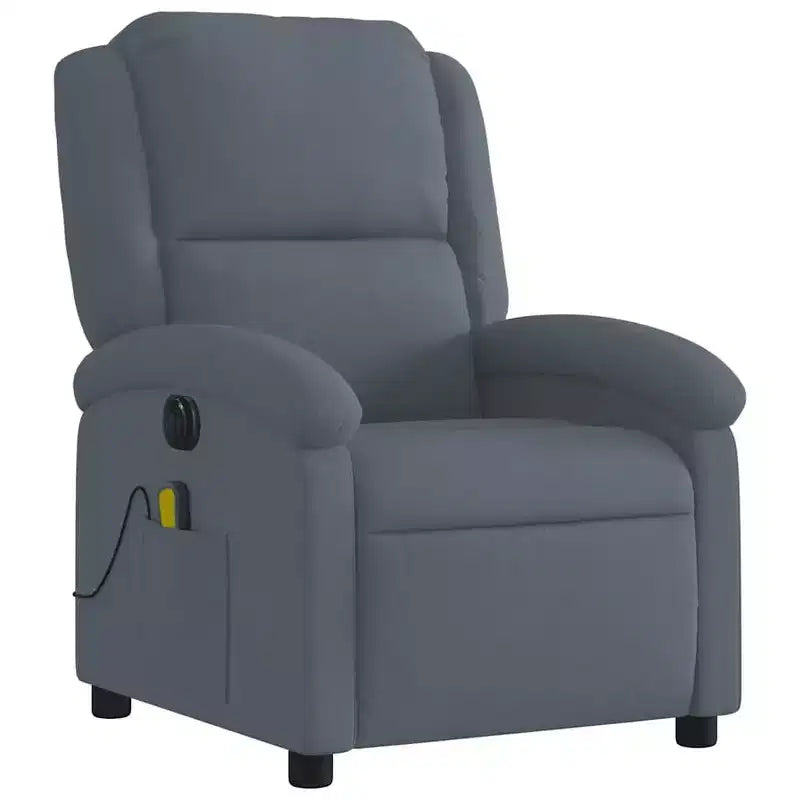 vidaXL Fauteuil inclinable de massage électrique - Velours gris foncé, Repose-pieds/dossier réglables automatiquement, Massage vibrant à 6 points, Poche latérale