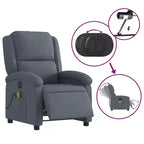 vidaXL Fauteuil inclinable de massage électrique - Velours gris foncé, Repose-pieds/dossier réglables automatiquement, Massage vibrant à 6 points, Poche latérale