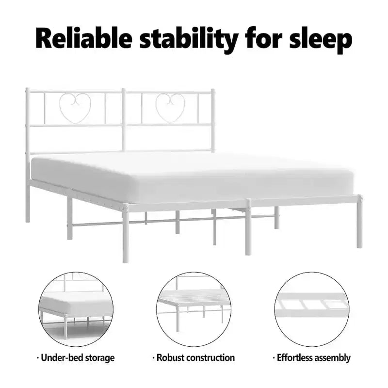 vidaXL Cadre de lit double en métal avec tête de lit, acier robuste, blanc, sans matelas