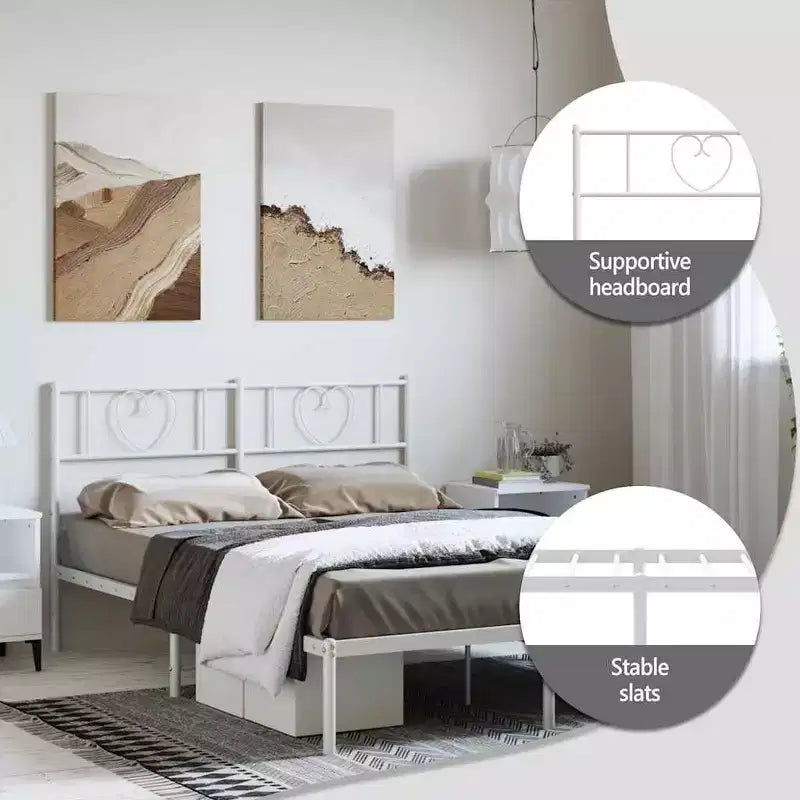vidaXL Cadre de lit double en métal avec tête de lit, acier robuste, blanc, sans matelas