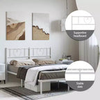 vidaXL Cadre de lit double en métal avec tête de lit, acier robuste, blanc, sans matelas