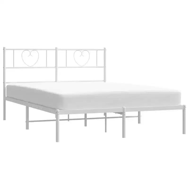 vidaXL Cadre de lit double en métal avec tête de lit, acier robuste, blanc, sans matelas