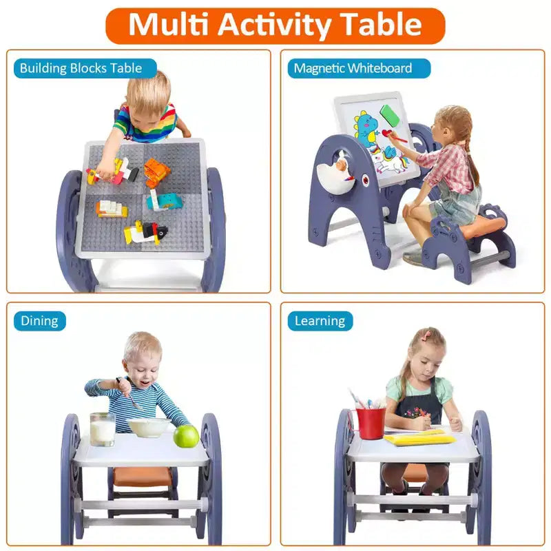 Table d'activités 4-en-1 pour enfants, table de construction avec tableau blanc magnétique, 66 grandes briques et 2 boîtes de rangement