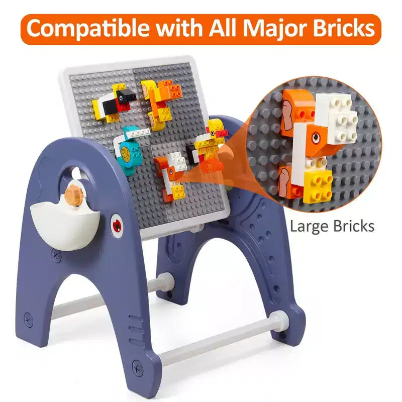 Table d'activités 4-en-1 pour enfants, table de construction avec tableau blanc magnétique, 66 grandes briques et 2 boîtes de rangement