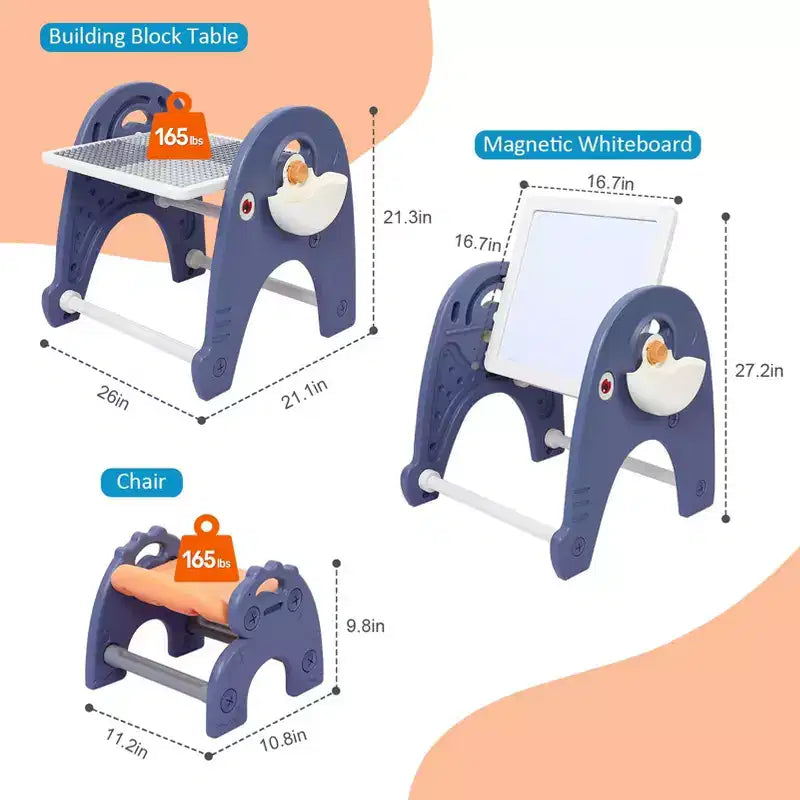 Table d'activités 4-en-1 pour enfants, table de construction avec tableau blanc magnétique, 66 grandes briques et 2 boîtes de rangement