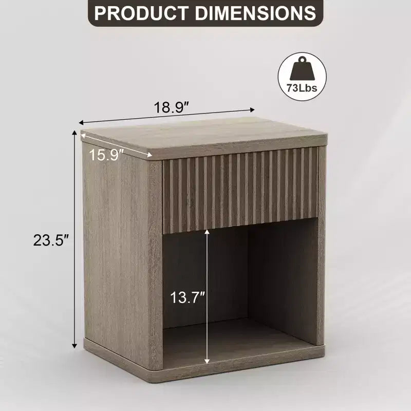 Table de chevet cannelée Dyonery, grande table de chevet pour chambre à coucher, table de nuit moderne avec tiroir de rangement, table d'appoint en bois de style Mid-Century pour canapé
