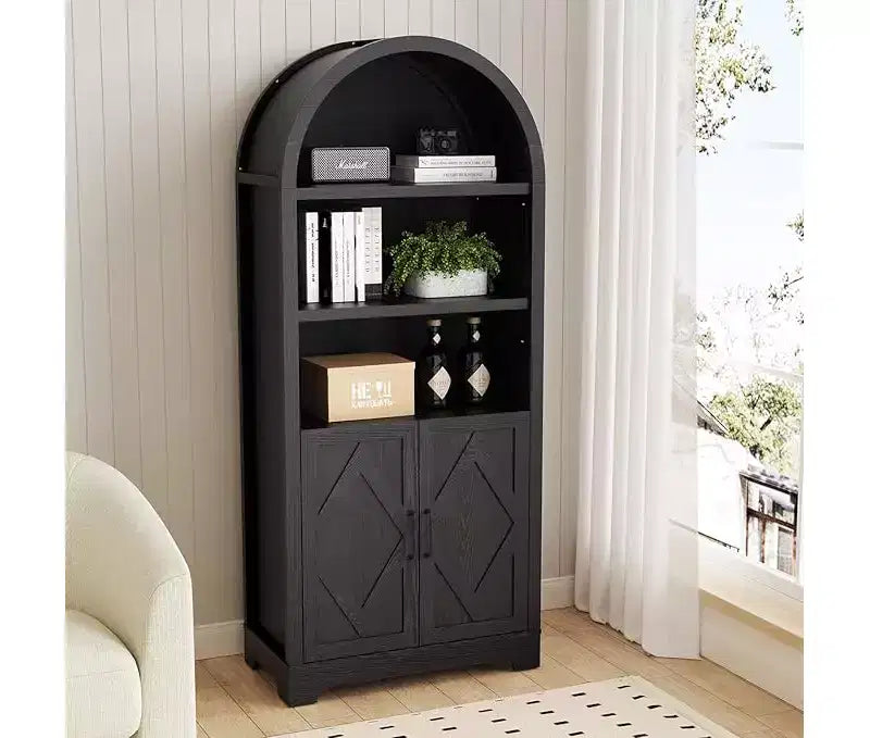 Dyonery 70high arched storage cabinets, 5-shelf modern arched cabinets with doors and adjustable shelves, wooden multifun ctional round top cabinets