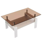 Table basse moderne rectangulaire Okak à 2 niveaux avec plateau en verre trempé et pieds en métal, table centrale d'appoint avec couche MDF pour salon