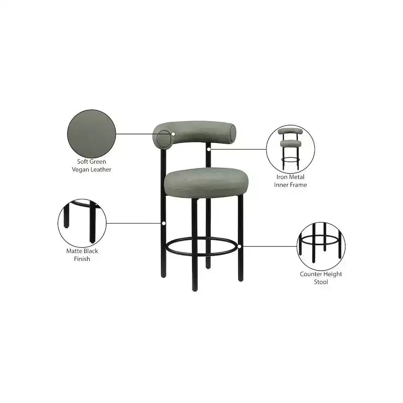 Meridian Furniture, Tabouret de comptoir en cuir végétalien vert Bordeaux, Lot de 2