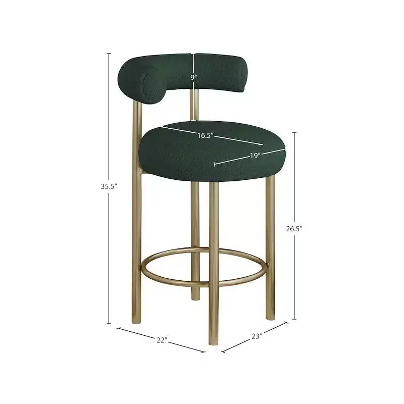 Tabouret en tissu bouclé vert Bordeaux Meridian Furniture, lot de 2