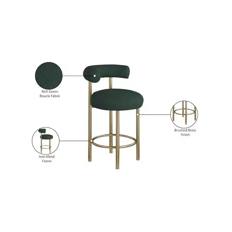 Tabouret en tissu bouclé vert Bordeaux Meridian Furniture, lot de 2