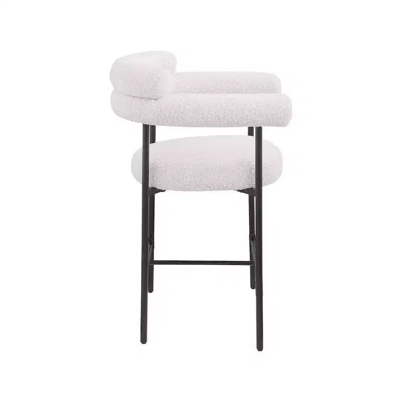 Meridian Furniture, Tabouret de comptoir Blake en tissu bouclette crème, Lot de 2