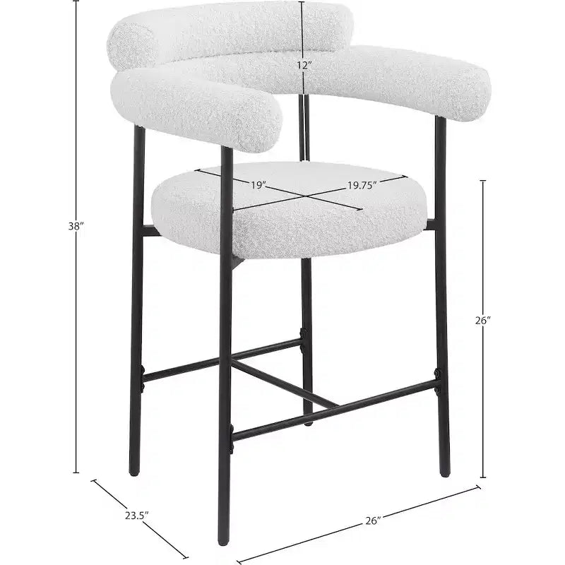 Meridian Furniture, Tabouret de comptoir Blake en tissu bouclette crème, Lot de 2