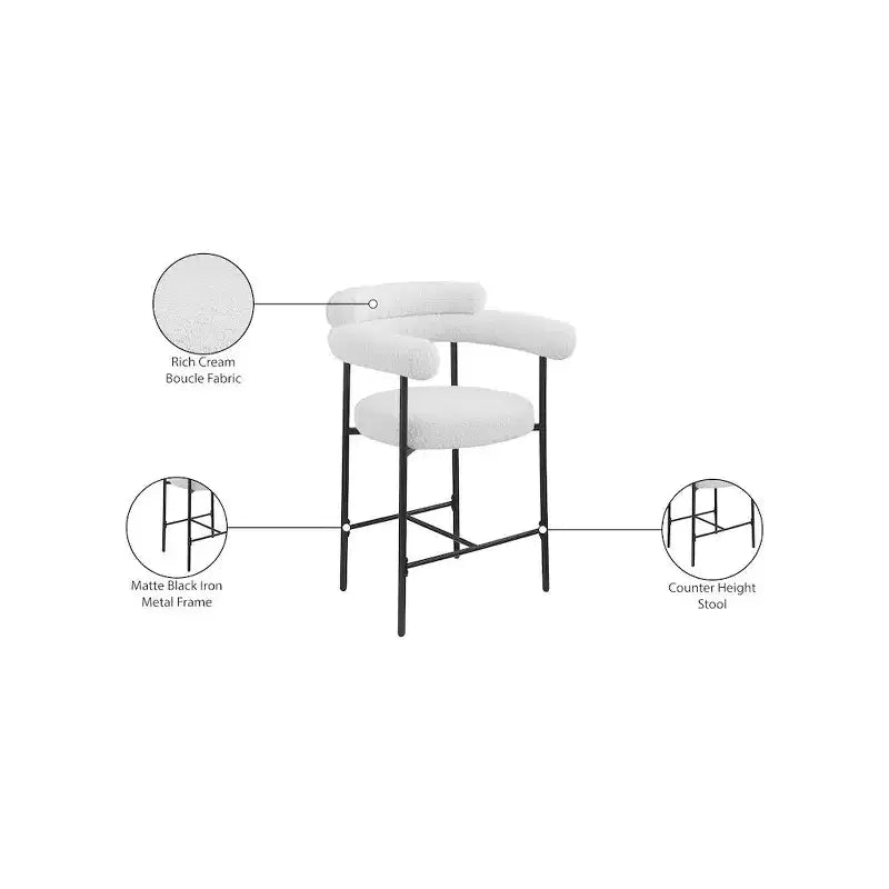Meridian Furniture, Tabouret de comptoir Blake en tissu bouclette crème, Lot de 2