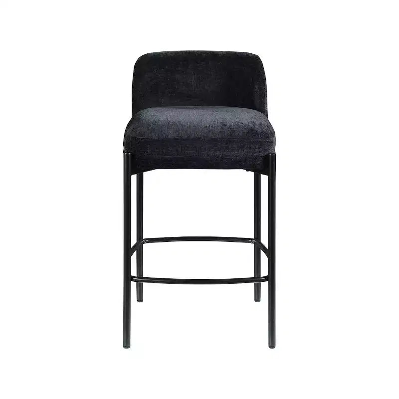 Meridian Furniture, Tabouret Burton en tissu chenille noir, Lot de 2