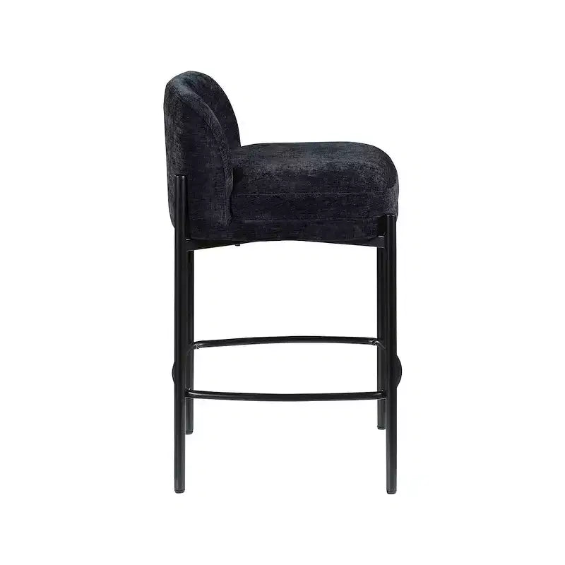 Meridian Furniture, Tabouret Burton en tissu chenille noir, Lot de 2