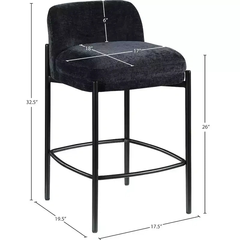 Meridian Furniture, Tabouret Burton en tissu chenille noir, Lot de 2