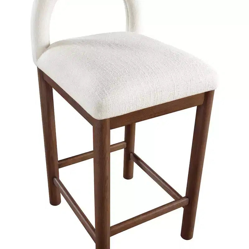 Meridian Furniture, Tabouret de comptoir en tissu texturé lin crème Conrad