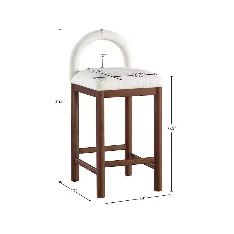 Meridian Furniture, Tabouret de comptoir en tissu texturé lin crème Conrad